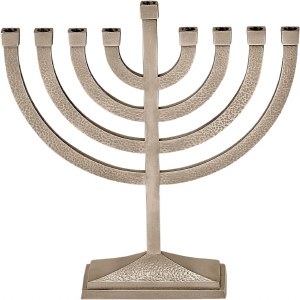 Picture of Aluminum Candle Menorah Hammered Design Classic Style Pewter 8.5"